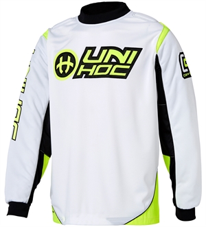 Str. 140-M - Unihoc Optima Floorball bluse - Målmands trøje, Hvid/neon gul
